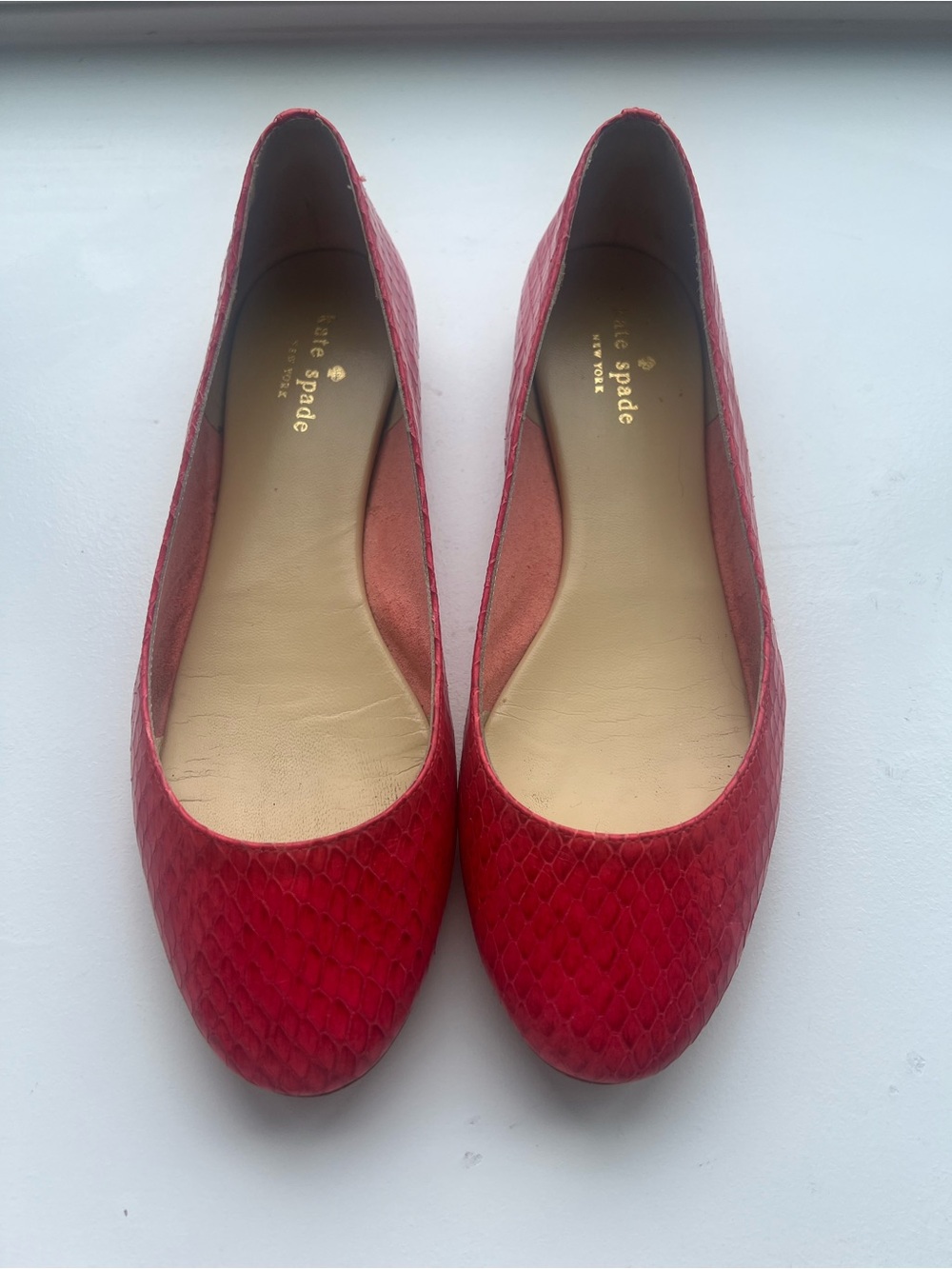 kate spade Red Snakeskin-Texture Ballet Flats